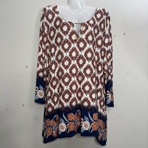 Ruby Road Floral Tunic‎ Womens Size XL Brown Gold Boho Comfy Bell Sleeve